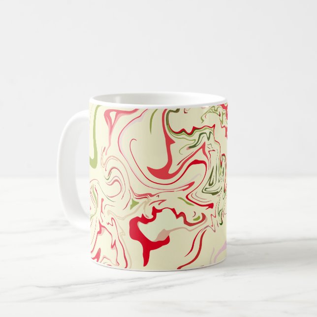 Abstrakt Swirl Art med brant Red & Grönt Kaffemugg (Framsida vänster)