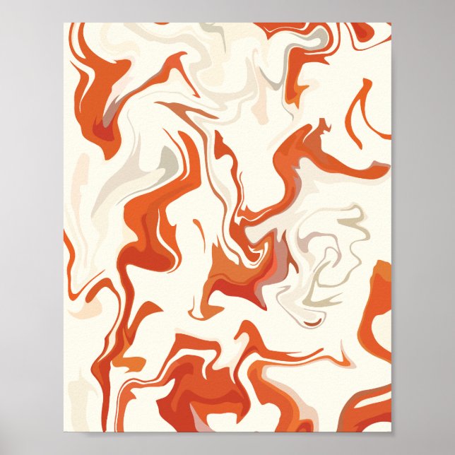 Abstrakt Swirl Art med Orange och Cream Tones Poster (Framsidan)