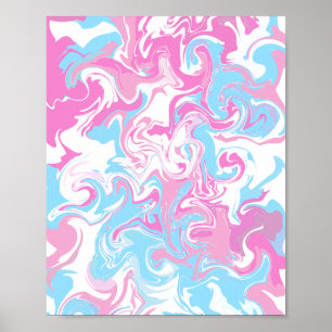 Abstrakt Swirl av Rosa, blått och vitt Färg Poster