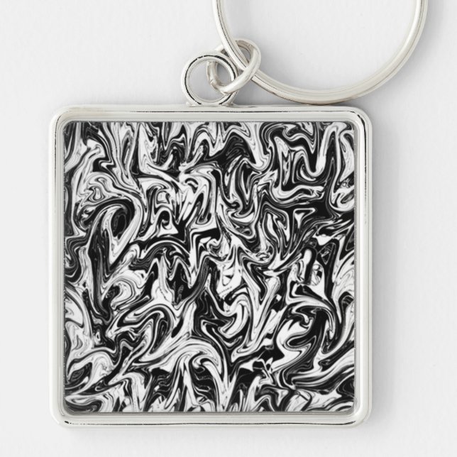 Abstrakt Swirl Fyrkantig Silverfärgad Nyckelring (Framsidan)