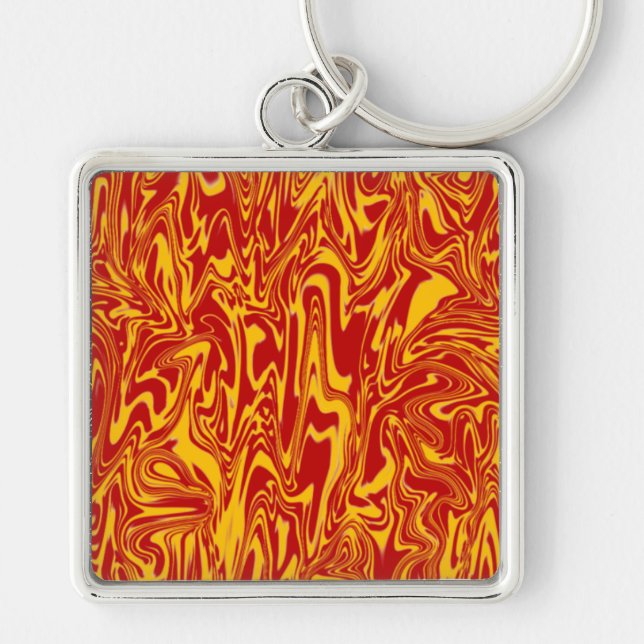 Abstrakt Swirl Fyrkantig Silverfärgad Nyckelring (Framsidan)