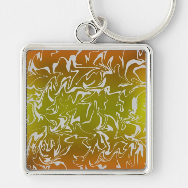 Abstrakt Swirl Fyrkantig Silverfärgad Nyckelring (Framsidan)