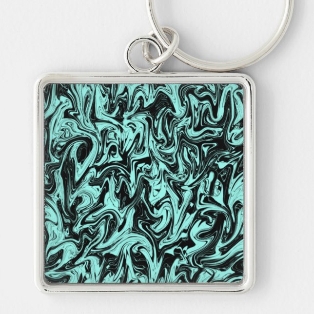 Abstrakt Swirl Fyrkantig Silverfärgad Nyckelring (Framsidan)