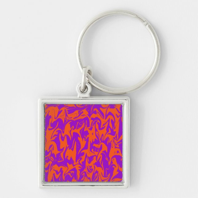 Abstrakt Swirl Fyrkantig Silverfärgad Nyckelring (Framsidan)