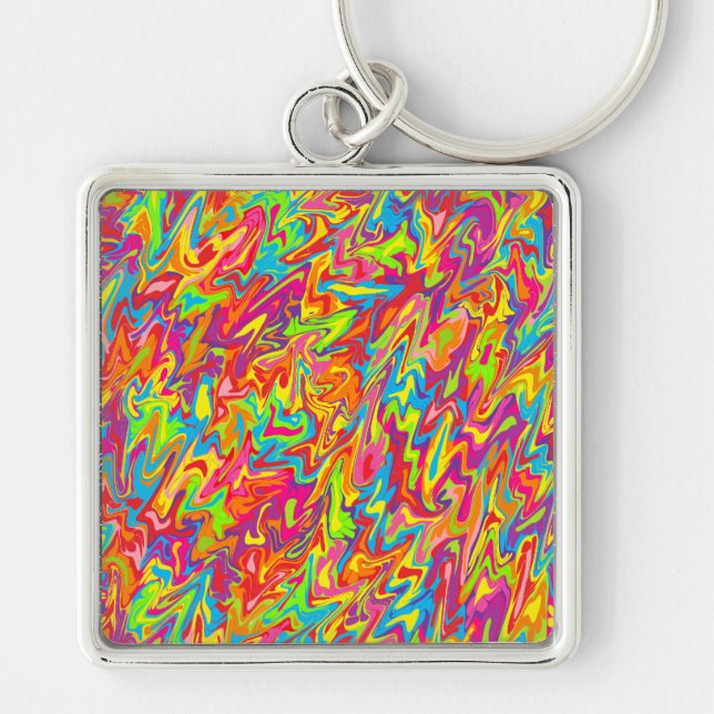 Abstrakt Swirl Fyrkantig Silverfärgad Nyckelring (Framsidan)