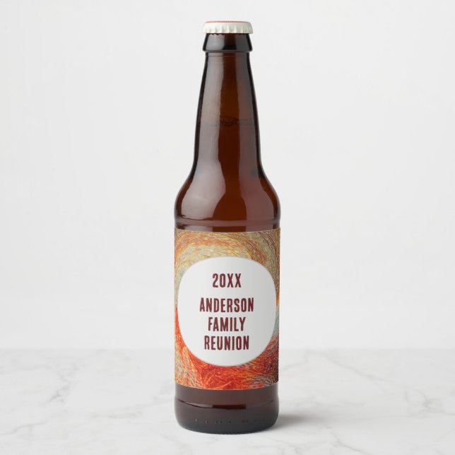 Abstrakt Swirl Groovy Vibrant Family Reunion Ölflaska Etikett (Framsida)