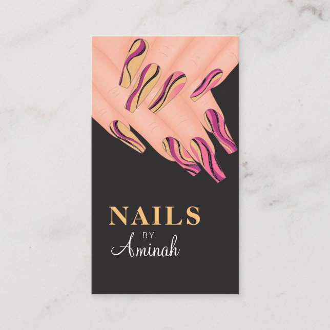 Abstrakt Swirl Händer Nail Artist Affärskort Visitkort (Framsida)