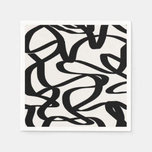 Abstrakt Swirl Linjer Shapes Black and Beige Cream Pappersservett