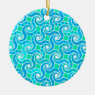 Abstrakt Swirl mönster - Blue, Jade grönt & White Julgransprydnad Keramik