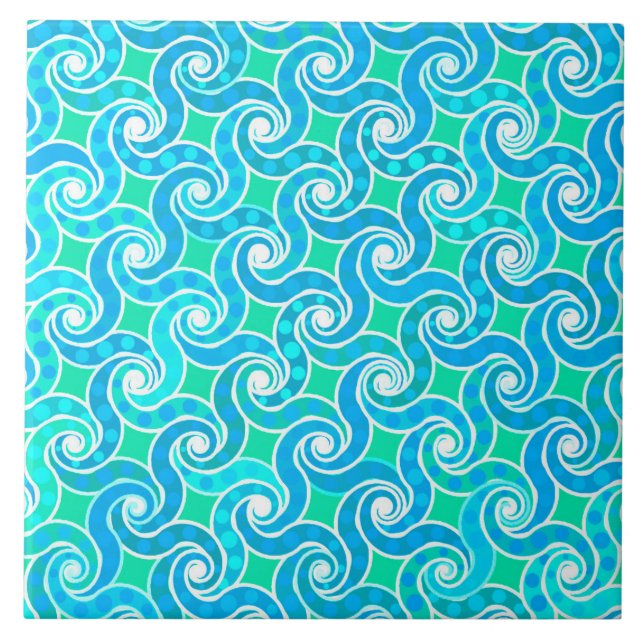 Abstrakt Swirl mönster - Blue, Jade grönt & White Kakelplatta (Framsidan)