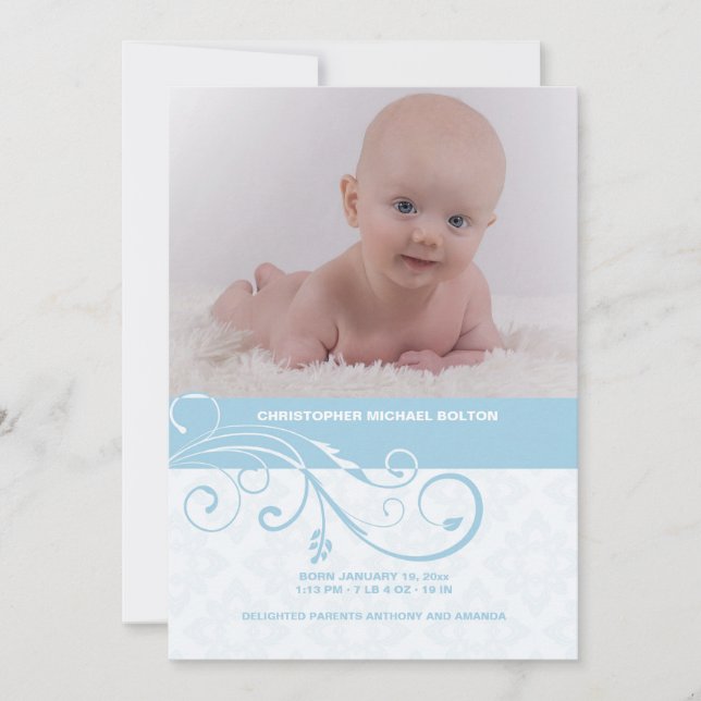 Abstrakt Swirl Photo Birth Notice Meddelande (Framsida)