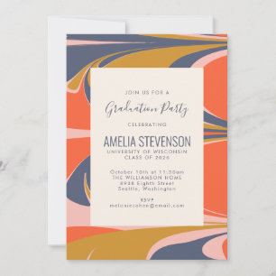 Abstrakt Swirl Retro Colorful Mod Studentfest Inbjudningar