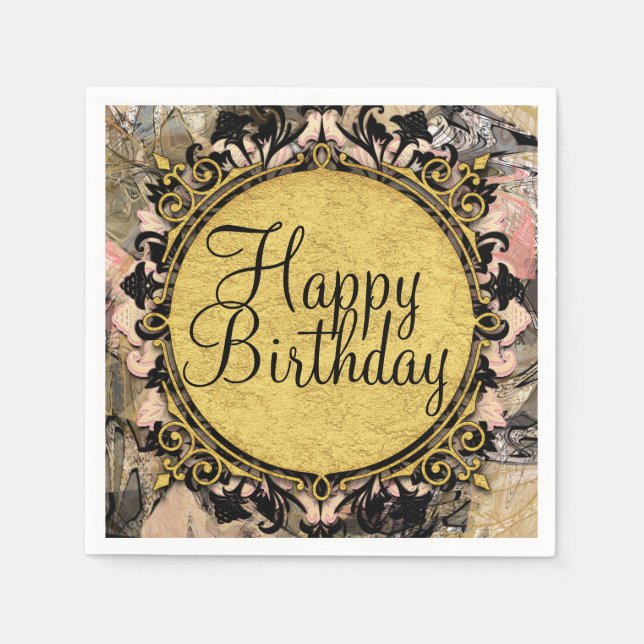 Abstrakt Swirl Rosa Black & Guld Glam Grunge Party Pappersservett (Framsidan)