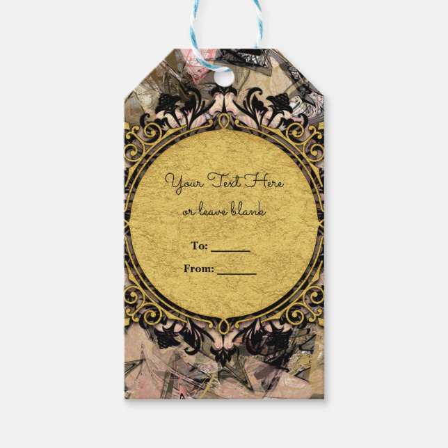 Abstrakt Swirl Rosa Black & Guld Glam Party-förmån Presentetikett (Framsidan)