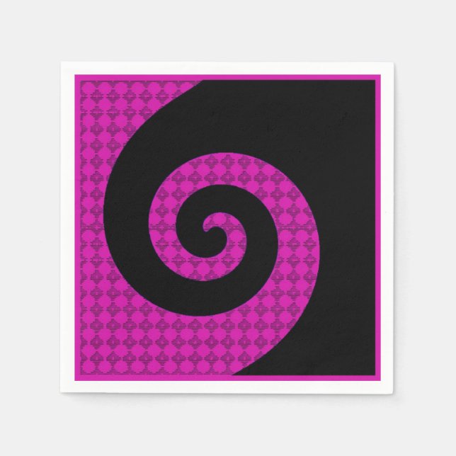 Abstrakt Swirl Rosa och svart Papper Napkins Pappersservett (Framsidan)
