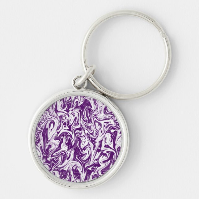 Abstrakt Swirl Rund Silverfärgad Nyckelring (Framsidan)