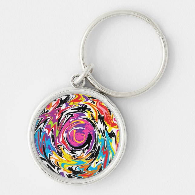 Abstrakt Swirl Rund Silverfärgad Nyckelring (Framsidan)