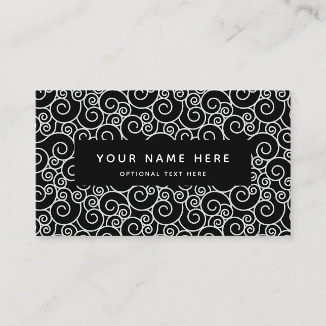 Abstrakt Swirl Spiral Black White Affärskort Visitkort (Framsida)