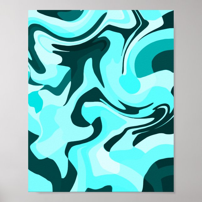 Abstrakt Swirling Aqua and Teal Design Poster (Framsidan)