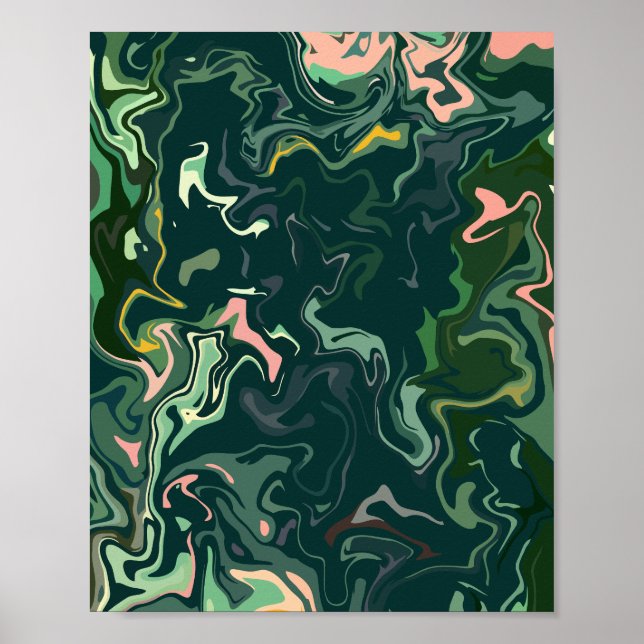Abstrakt Swirling Art i skuggor av grönt Poster (Framsidan)