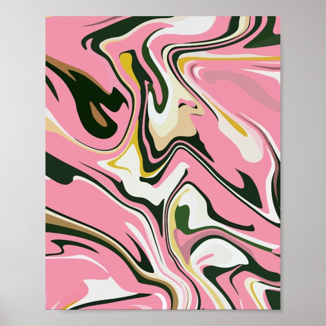 Abstrakt Swirling med Rosa, vitt och svart Poster (Framsidan)
