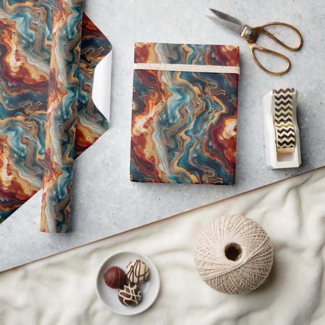 Abstrakt Swirling Tones with , Blues, Golds Presentpapper (Hantverk)