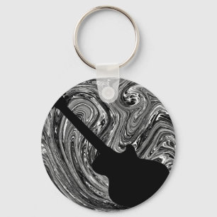 Abstrakt Swirls Guitar Keychain, Black & White Nyckelring