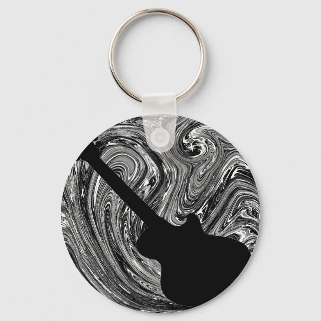 Abstrakt Swirls Guitar Keychain, Black & White Nyckelring (Framsida)
