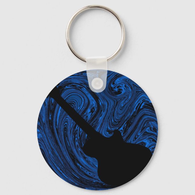 Abstrakt Swirls Guitar Keychain, Blue Nyckelring (Framsida)