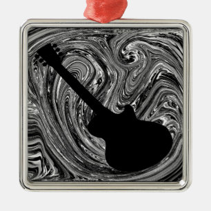 Abstrakt Swirls Guitar Ornament, Black and White Julgransprydnad Metall