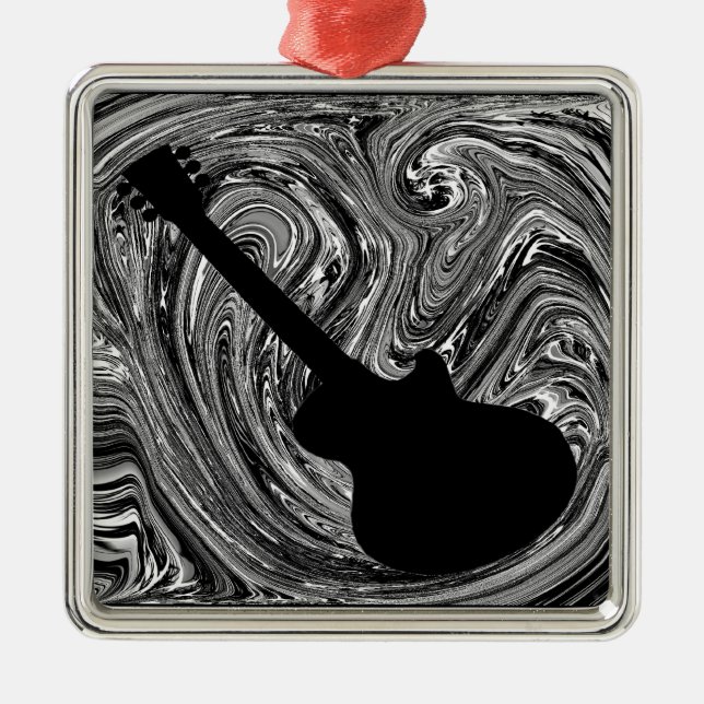Abstrakt Swirls Guitar Ornament, Black and White Julgransprydnad Metall (Framsidan)