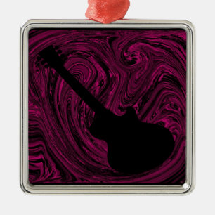 Abstrakt Swirls Guitar Ornament, Magenta Julgransprydnad Metall