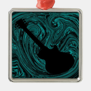 Abstrakt Swirls Guitar Ornament, Teal Julgransprydnad Metall