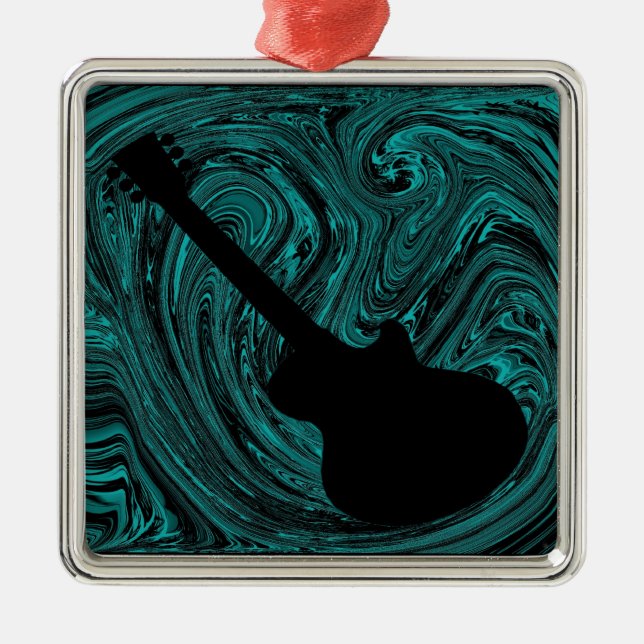 Abstrakt Swirls Guitar Ornament, Teal Julgransprydnad Metall (Framsidan)