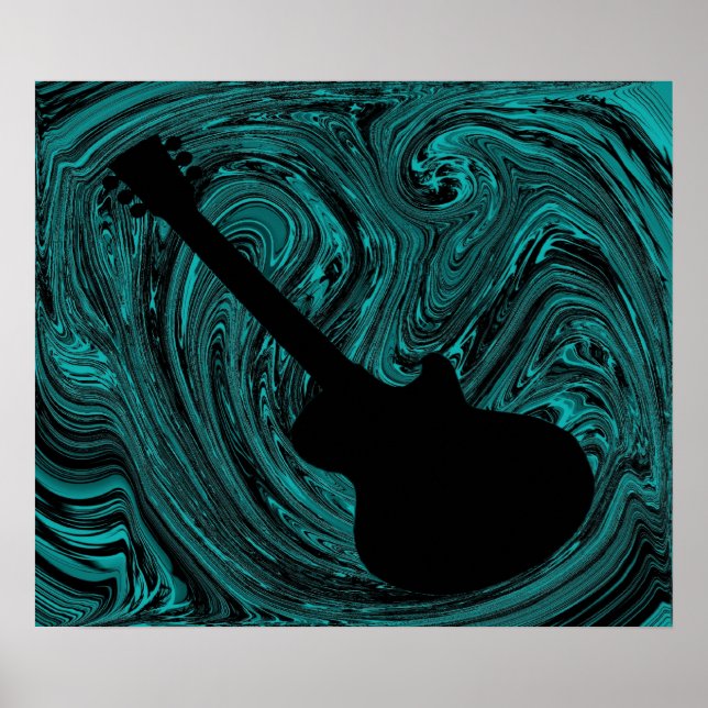 Abstrakt Swirls Guitar Poster, Teal Poster (Framsidan)