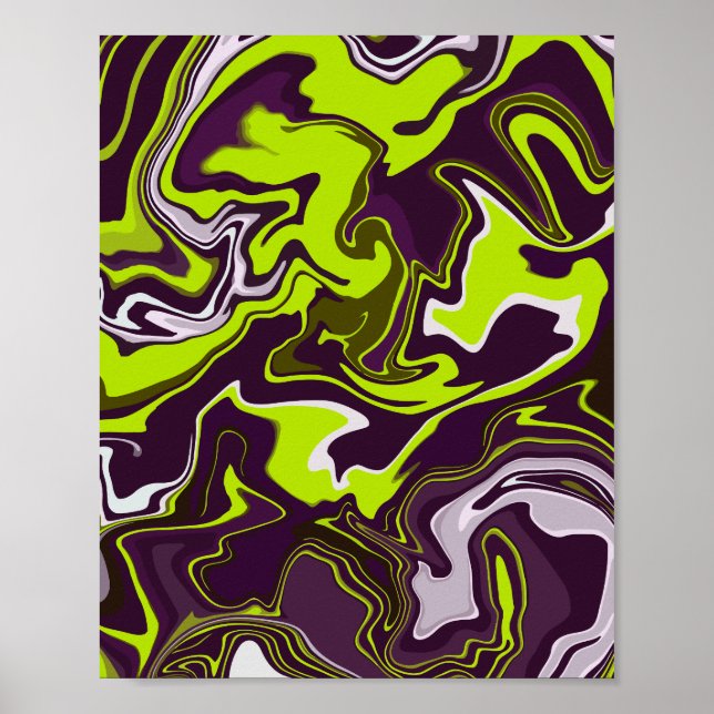 Abstrakt Swirls in Lime Green, Brown & White Poster (Framsidan)