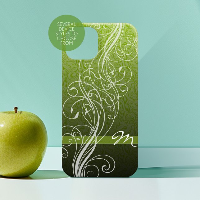 Abstrakt Swirls på moody grönt med Monogram (Personalized Phone Case with Custom Text)