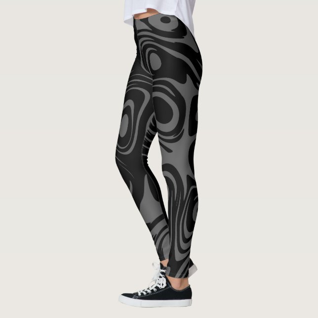 Abstrakt Swirly Mönster Black och Grått Leggings (Vänster)