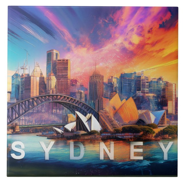 Abstrakt Sydney Skyline Art Modern Kakelplatta (Framsidan)