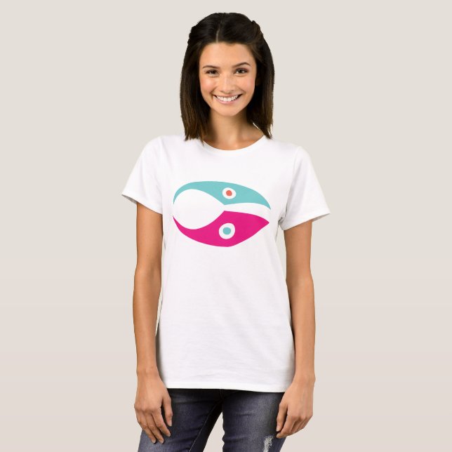 Abstrakt symbol för färgrik fisk minimalistisk log t shirt (Hel framsida)
