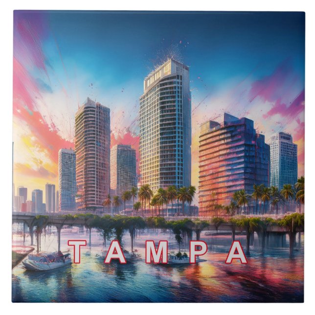 Abstrakt Tampa Skyline Art Modern Kakelplatta (Framsidan)
