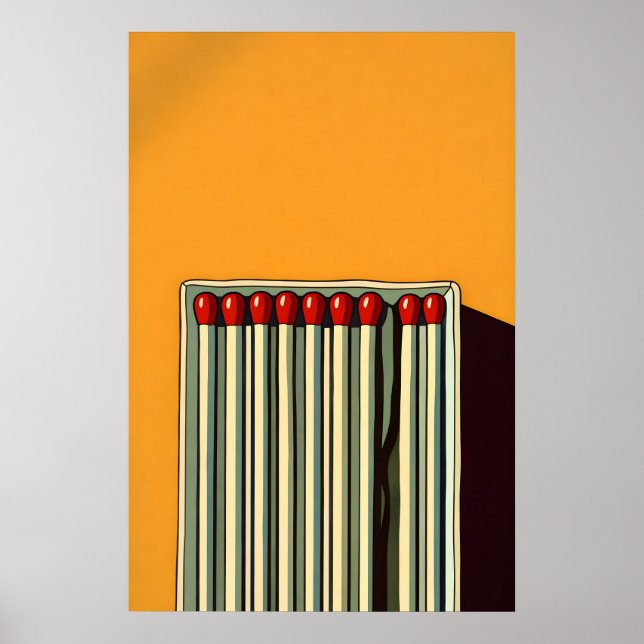 Abstrakt tändstickor Affisch, Mustardgul Retro Poster (Framsidan)