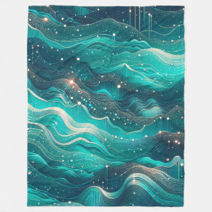 "Abstrakt Teal and Blue Vatten Vågar" Fleecefilt