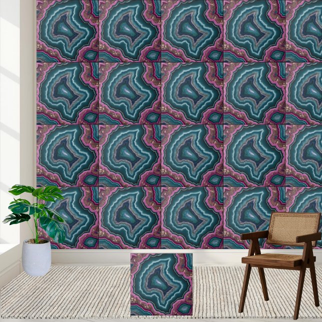 Abstrakt Teal and Lila Geode Tile Kakelplatta (Abstract Teal and Purple Geode Tile)