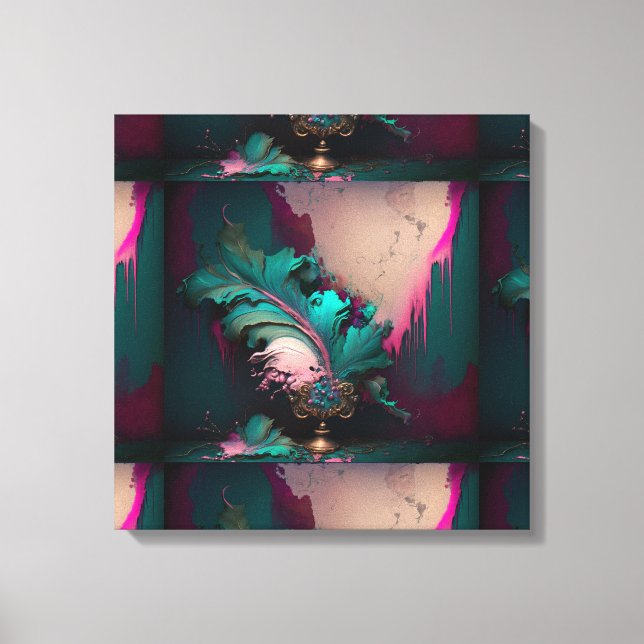 Abstrakt Teal and Rosa Burst Canvastryck (Framsida)
