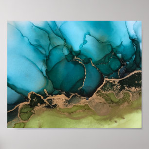 Abstrakt Teal Aqua Grönt Black Guld Poster