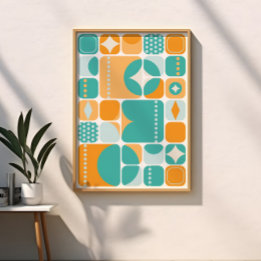Abstrakt Teal, Aqua, Orange Perfect Poster