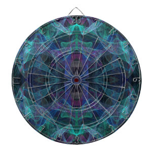 Abstrakt Teal, Blue, Grönt, Blk Fractal Dart Board Piltavla