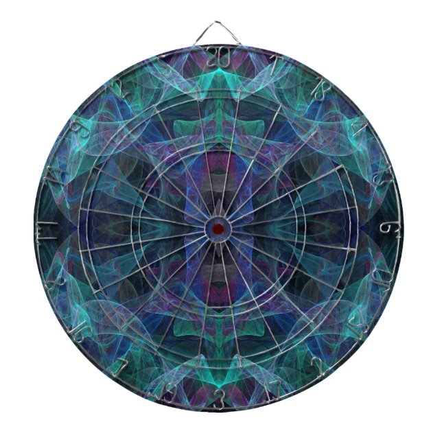 Abstrakt Teal, Blue, Grönt, Blk Fractal Dart Board Piltavla (Framsidan)