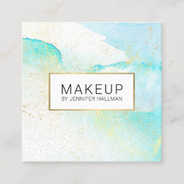 Abstrakt Teal Blue Watercolor Faux Guld Dust Fyrkantigt Visitkort